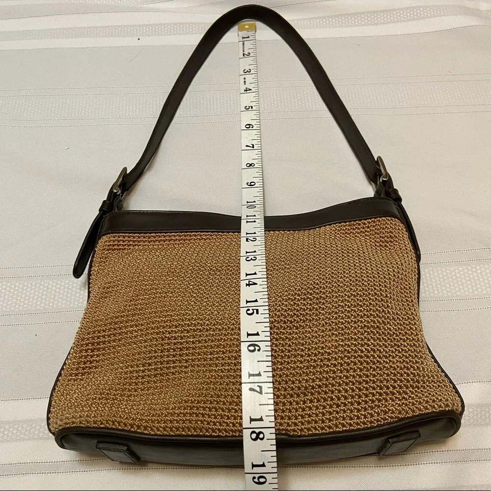 The SAK Tan Crocheted Womens Shoulder Bag with Brown Trim - Clean!